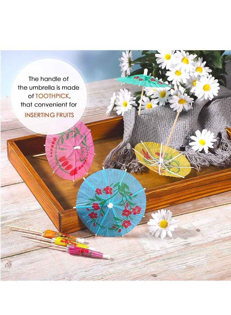 Drink Paper Umbrellas, Fruits Dessert Toothpicks Tropical Color Cupcake Topper for Summer Pool Wedding Beach Baby Birthday Party Decoration Supplies (140 Pcs)