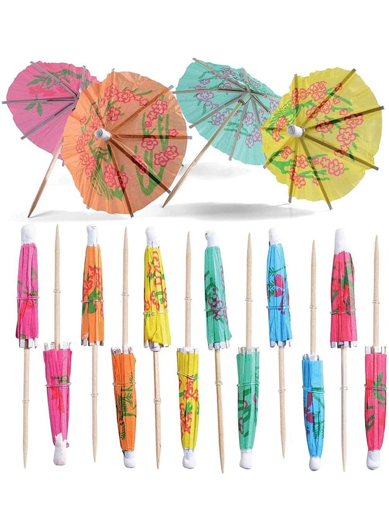 Drink Paper Umbrellas, Fruits Dessert Toothpicks Tropical Color Cupcake Topper for Summer Pool Wedding Beach Baby Birthday Party Decoration Supplies (140 Pcs)