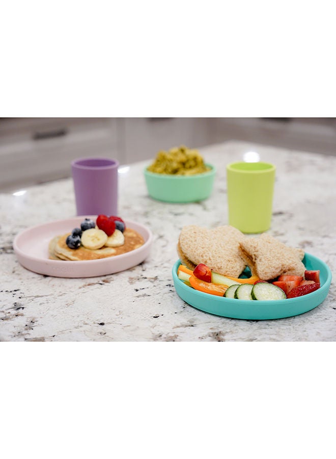 Non-Suction Silicone Plate, Bowl And Cup Set - Lime, Mint, Blue