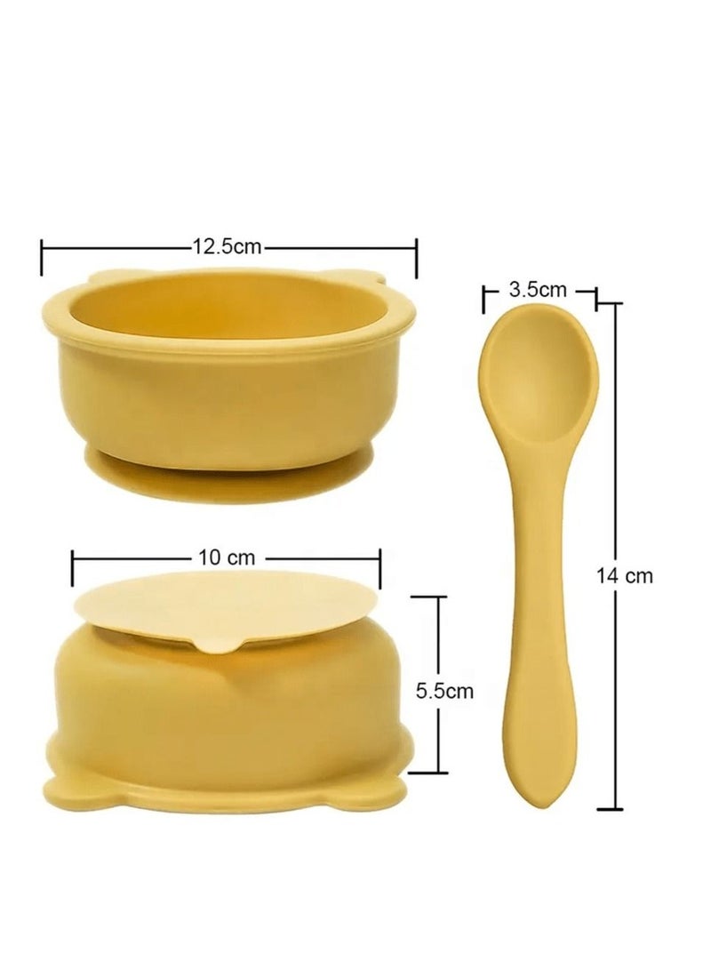 Little Mocha Silicone Baby Bear Suction Bowl with spoon Light Blue