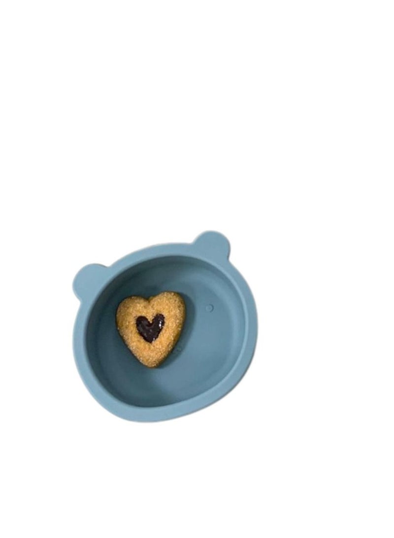 Little Mocha Silicone Baby Bear Suction Bowl with spoon Bluish Grey