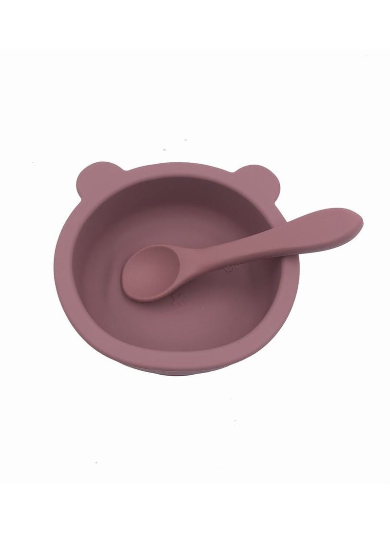 Little Mocha Silicone Baby Bear Suction Bowl with Spoon Dusty Pink