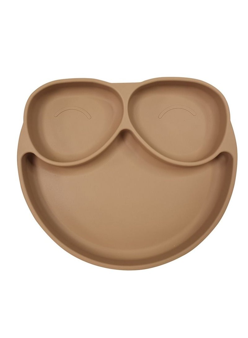 Little Mocha silicon frog plate khaki with spoon and fork