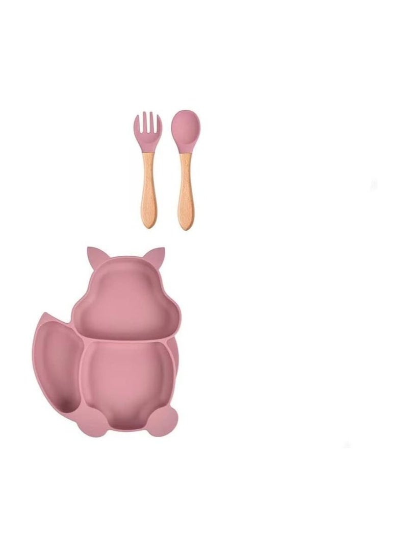 Little Mocha silicone Squirrel plate spoon and fork dusty pink