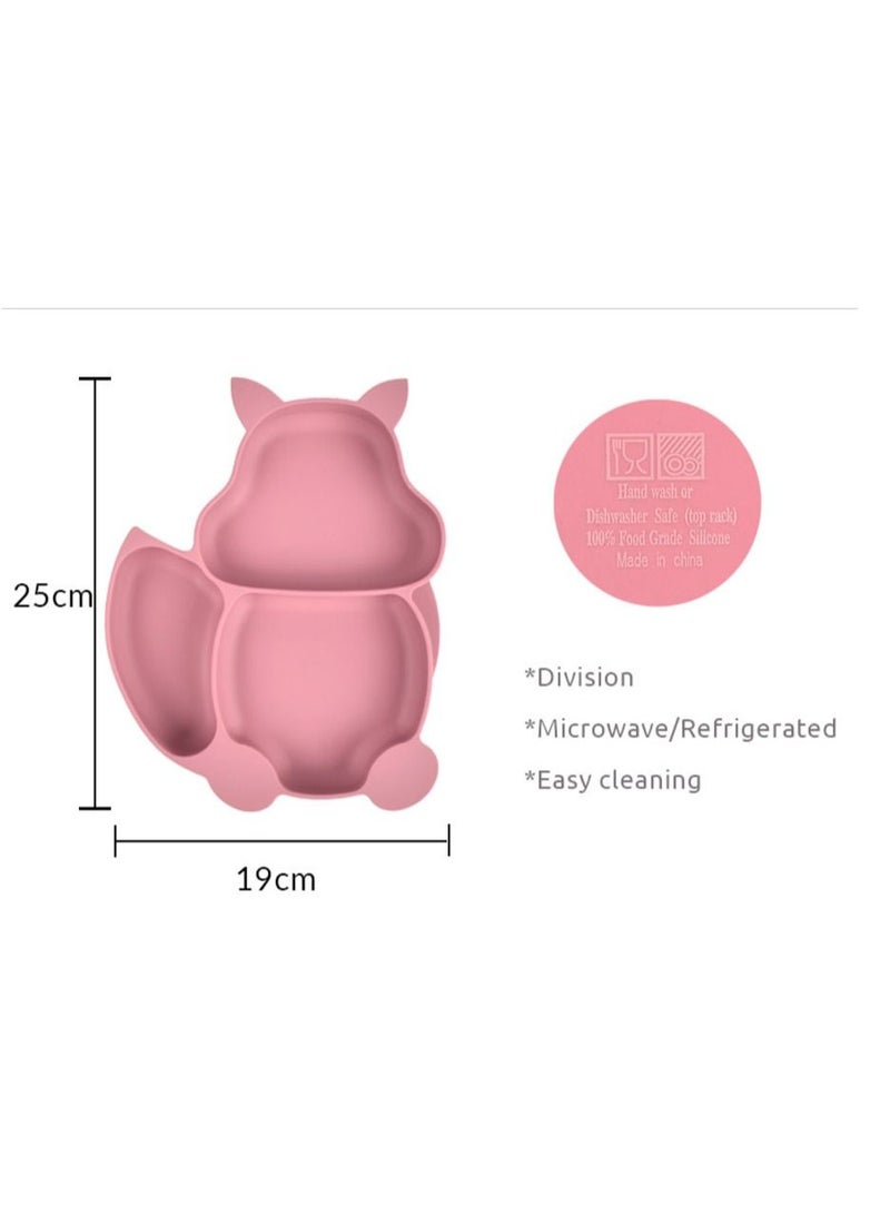 Little Mocha silicone Squirrel plate spoon and fork dusty pink