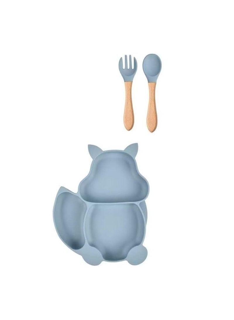 Little mocha silicone squirrel plate with spoon and fork grey