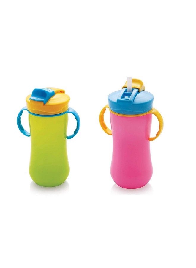 Plastic Sippers;Sippy Cups Anti Spill Design With Soft Silicone Straw 330 Ml Pack Of 2 Pcs