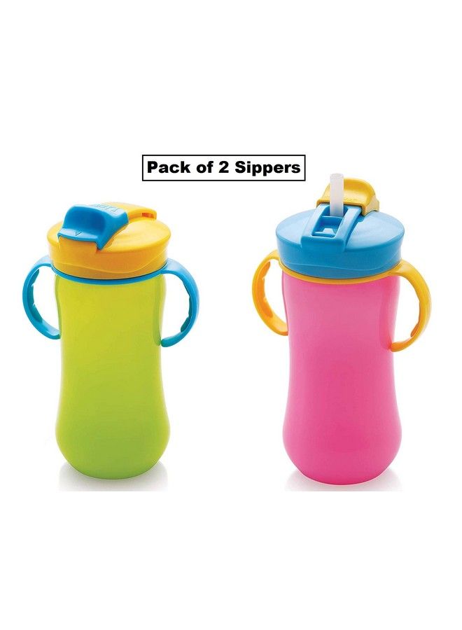 Plastic Sippers;Sippy Cups Anti Spill Design With Soft Silicone Straw 330 Ml Pack Of 2 Pcs