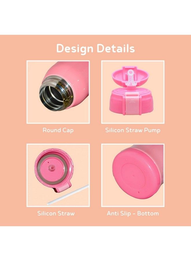 Stainless Steel Insulated Sipper Bottle For Kids;Sipper School Bottle;Sipper Bottle With Straw;Travelling Water Bottle For Kids With Pop Up Straw (Pink 680Ml)