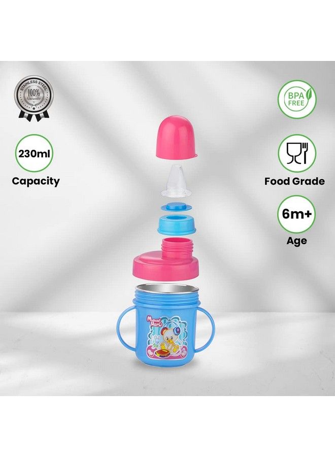 Hippo Stainless Steel Baby Spout Sipper Cup For Kids Age 3 Months To 18 Months 250 Ml (Sky Blue)