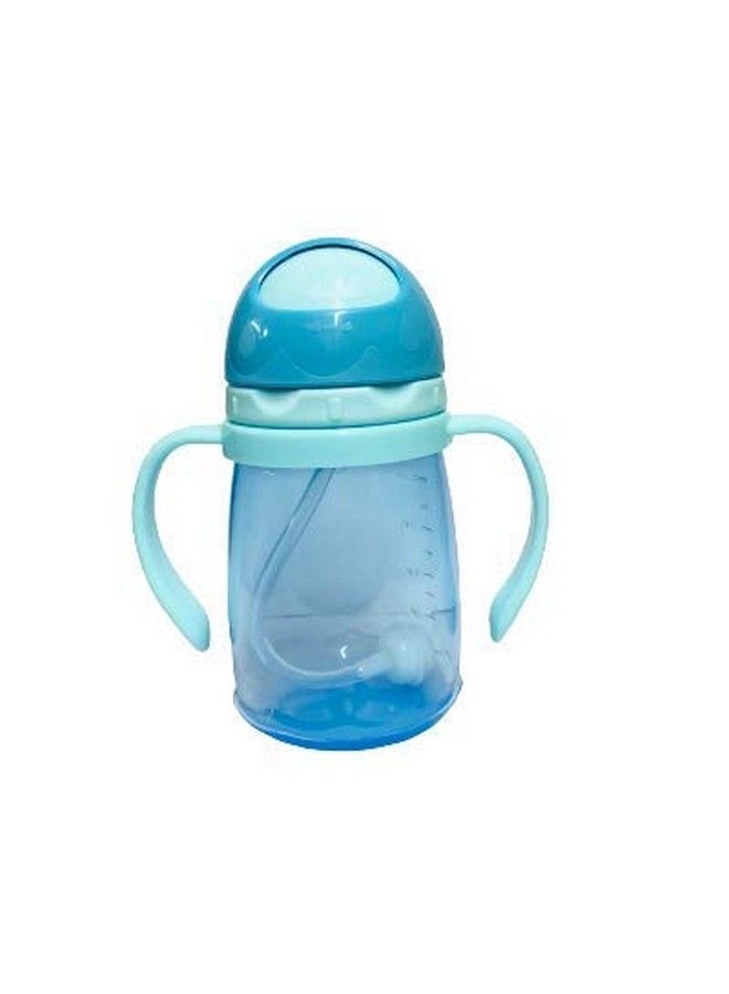 Kids Plastic Joy Spillproof Transparent With Gravity Ball Straw Sipper Cup Water Bottle With Handles (Blue 250 Ml)