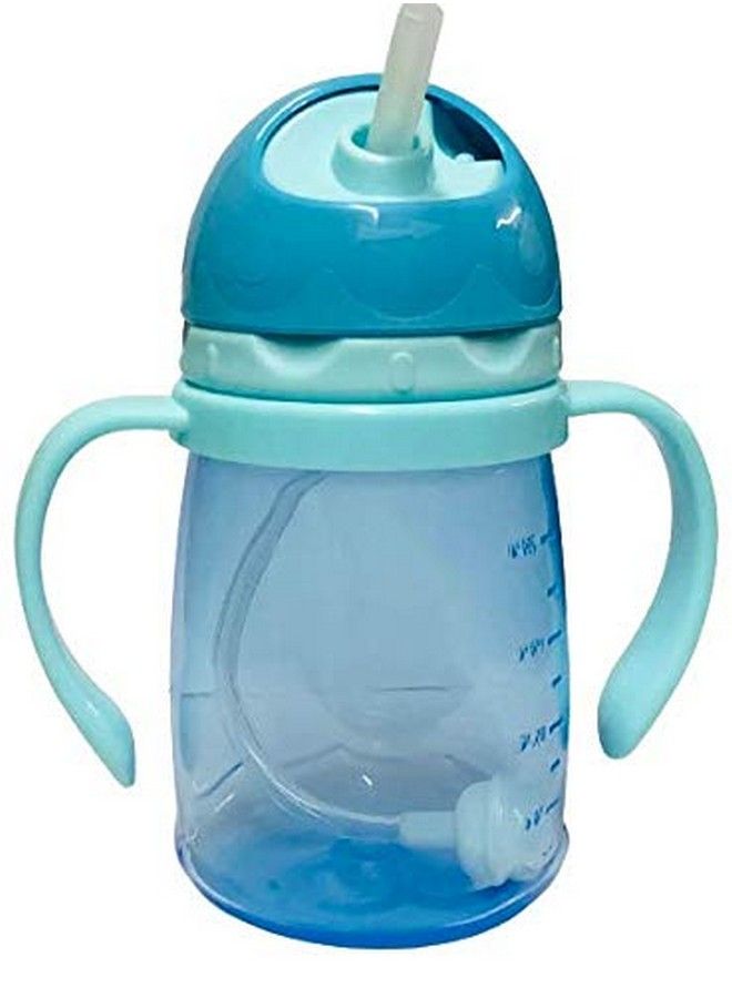 Kids Plastic Joy Spillproof Transparent With Gravity Ball Straw Sipper Cup Water Bottle With Handles (Blue 250 Ml)