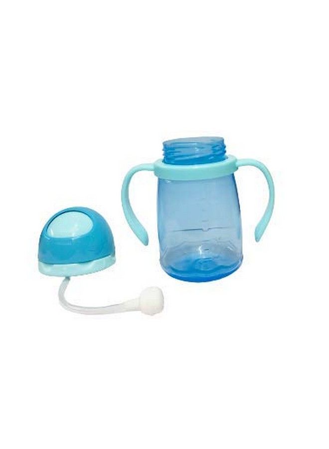 Kids Plastic Joy Spillproof Transparent With Gravity Ball Straw Sipper Cup Water Bottle With Handles (Blue 250 Ml)
