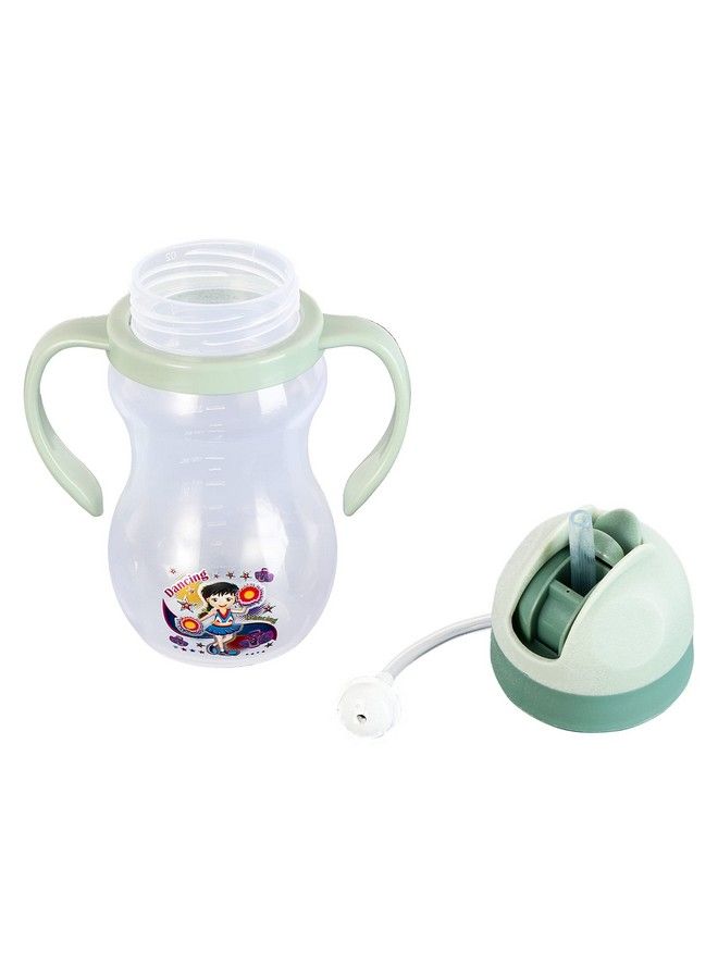 Spillproof Kids Transparent With Gravity Ball Straw Sipper Cup Water Bottle With Handles350Ml (Green)