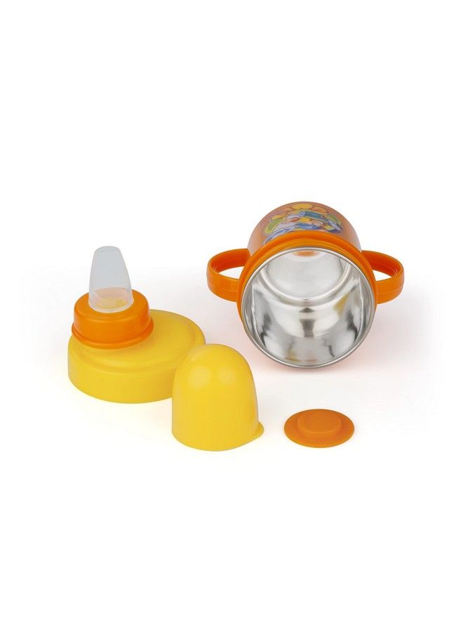 Hippo Stainless Steel Baby Spout Sipper Cup For Kids Age 3 Months To 18 Months 250 Ml (Orange)