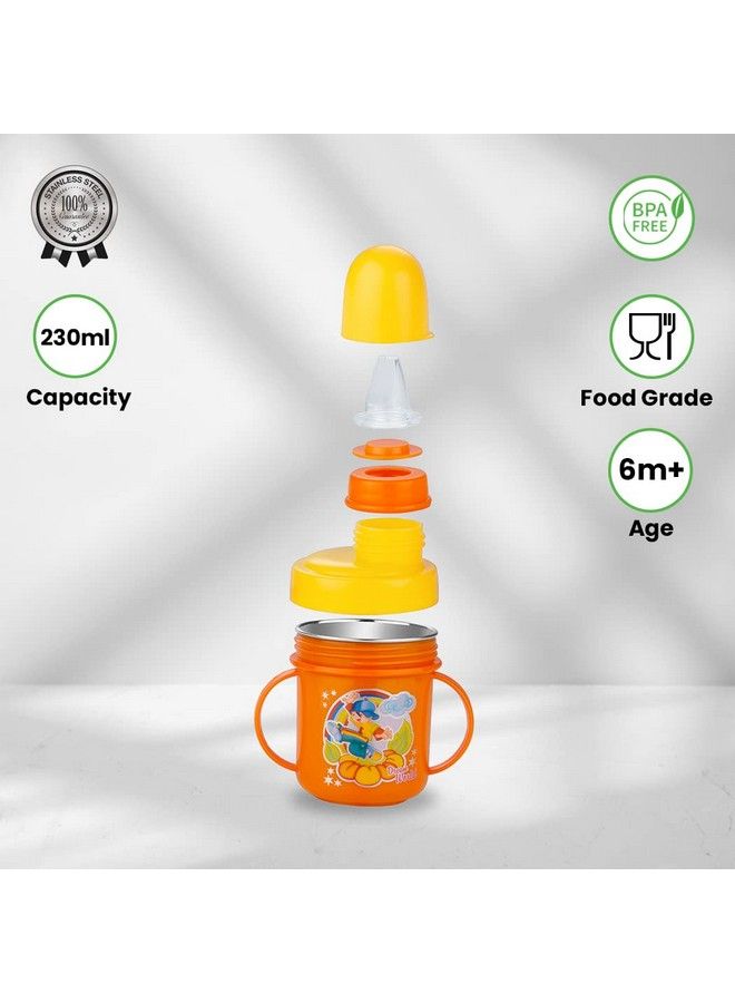 Hippo Stainless Steel Baby Spout Sipper Cup For Kids Age 3 Months To 18 Months 250 Ml (Orange)