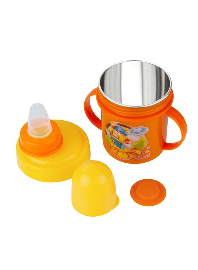 Hippo Stainless Steel Baby Spout Sipper Cup For Kids Age 3 Months To 18 Months 250 Ml (Orange)