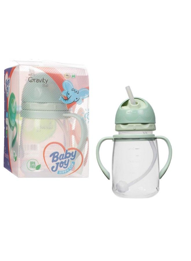 Baby Joy Spillproof Kids Transparent With Gravity Ball Straw Sipper Cup Water Bottle With Handles250 Ml (Green)