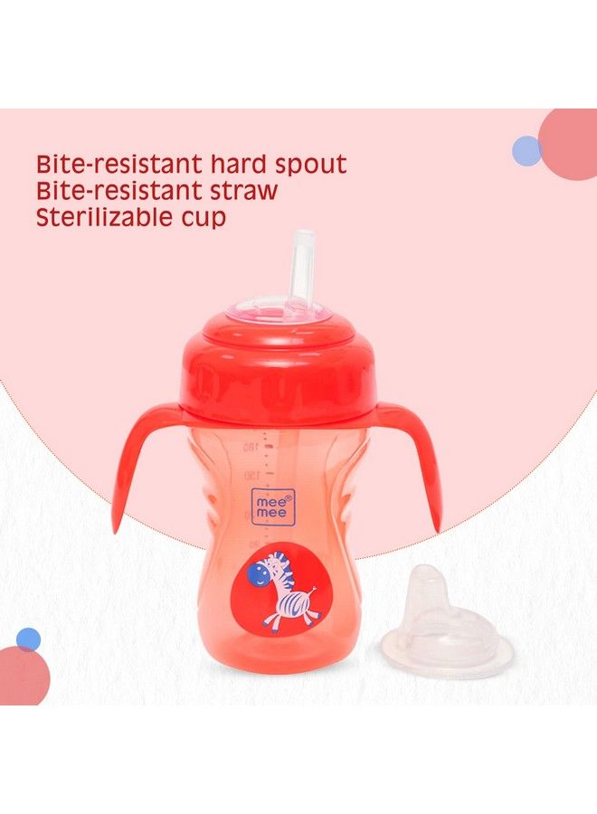 Bpa Free 2 In 1 Convertible Sipper Cup With Soft Spout & Straw Antileak Detachable Handle For Babies Toddlers Kids 210 Ml Red (Plastic)