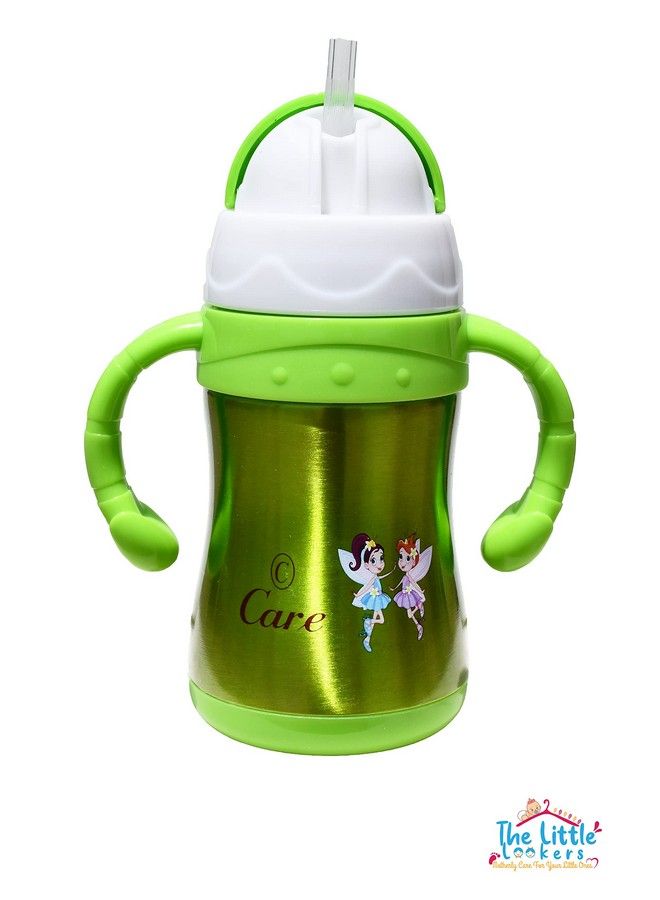 Stainless Steel Insulated Sipper;School Bottle With Straw Pop Up Straw & Easy Grip Handles;Travelling Water Bottle For Kids;Children (Green280Ml)