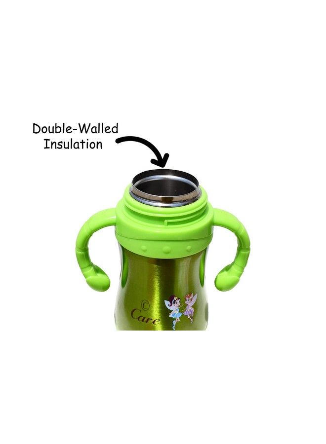 Stainless Steel Insulated Sipper;School Bottle With Straw Pop Up Straw & Easy Grip Handles;Travelling Water Bottle For Kids;Children (Green280Ml)