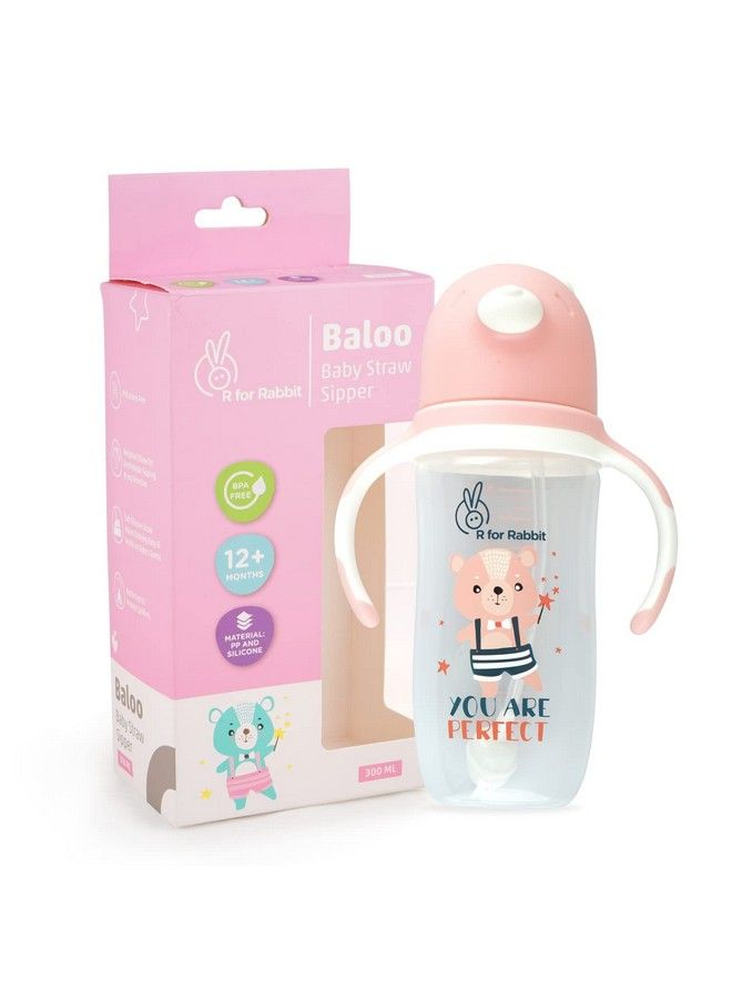 Premium Baloo Baby Straw Sipper Bottle ;10 Fl Oz ; Anti Spill Sippy Cup With Soft Silicone Straw Bpa Free & Non Toxic For Baby Or Kids Of 12+ Months(300 Ml Pink)