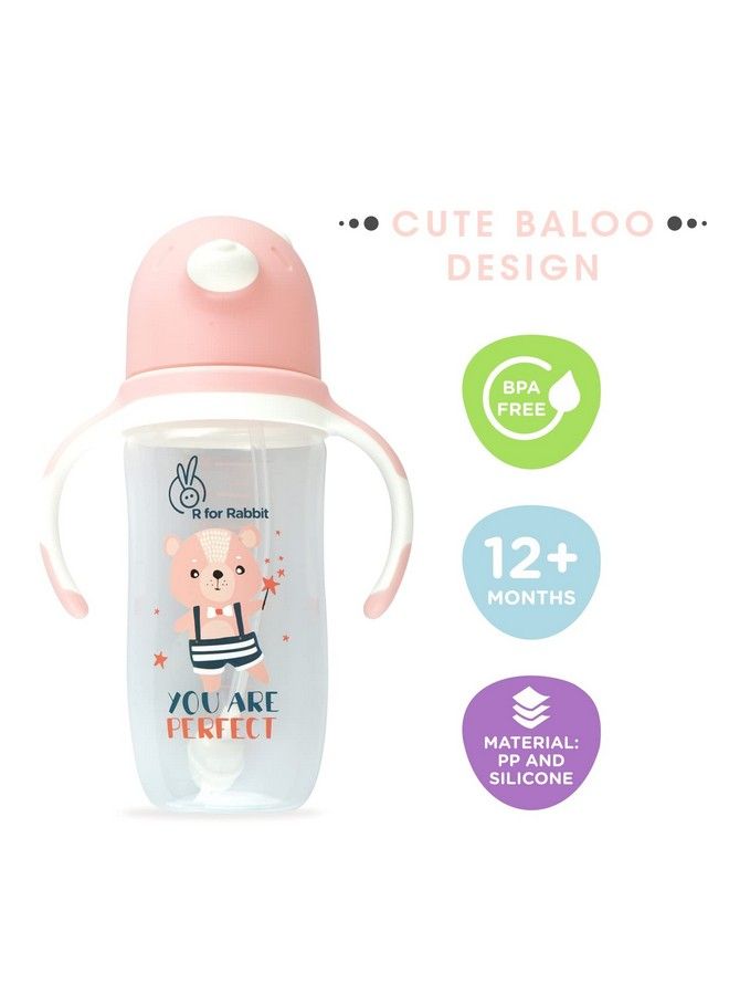 Premium Baloo Baby Straw Sipper Bottle ;10 Fl Oz ; Anti Spill Sippy Cup With Soft Silicone Straw Bpa Free & Non Toxic For Baby Or Kids Of 12+ Months(300 Ml Pink)