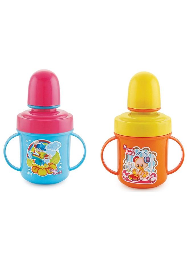 Combo Of 2 Stainless Steel Plastic Soft Nipple Sippy Cups For Baby Sipper Cup ; Anti Spill Sippy Cup ; Bpa Free ; Plastic Sipper (Yellow & Skyblue)