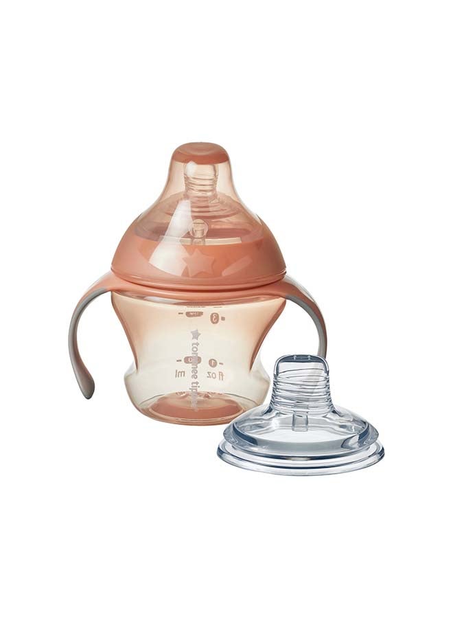 Tommee Tippee Transition Cup, Breast-Like Teat and Soft Silicone Spout, Removable Easy-Grip Handles, Leakproof Lid, 150ml, 4-7m+, Colours Vary