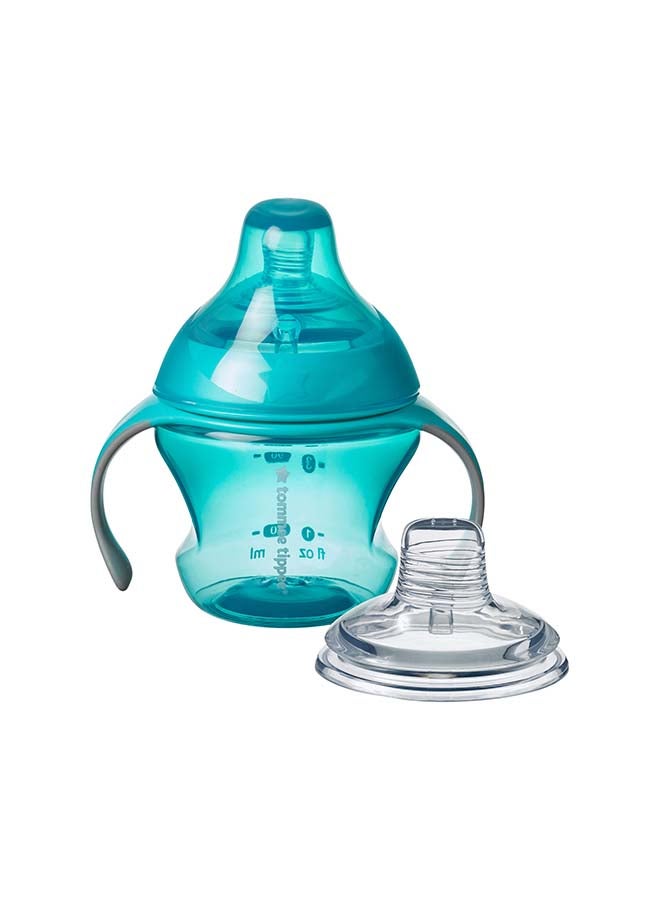 Tommee Tippee Transition Cup, Breast-Like Teat and Soft Silicone Spout, Removable Easy-Grip Handles, Leakproof Lid, 150ml, 4-7m+, Colours Vary