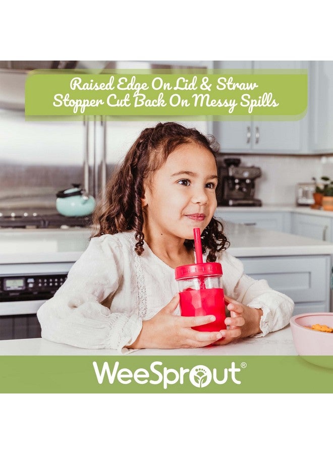 Glass Cups With Lids & Straws Spillresistant Smoothie Cups For Toddlers & Kids Triple As Toddler Cups Baby Food Storage & Snack Jars Xl Silicone Straws Easygrip Sleeves Set Of Four