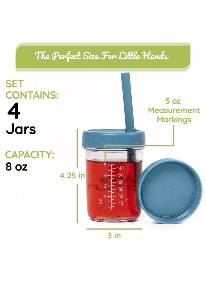 Glass Cups With Lids & Straws Spillresistant Smoothie Cups For Toddlers & Kids Triple As Toddler Cups Baby Food Storage & Snack Jars Xl Silicone Straws Easygrip Sleeves Set Of Four