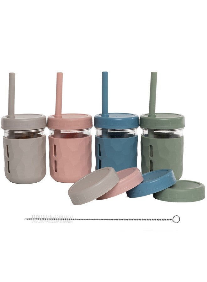 Glass Cups With Lids & Straws Spillresistant Smoothie Cups For Toddlers & Kids Triple As Toddler Cups Baby Food Storage & Snack Jars Xl Silicone Straws Easygrip Sleeves Set Of Four