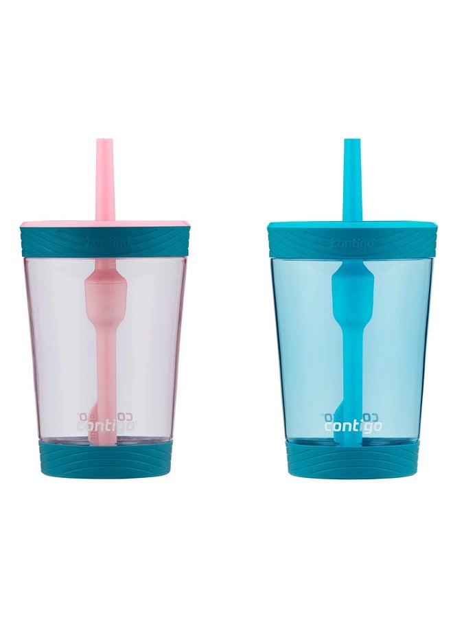 Kids Spillproof 14Oz Tumbler With Straw And Bpafree Plastic Fits Most Cup Holders And Dishwasher Safe 2Pack Strawberry Cream & Blue Raspberry