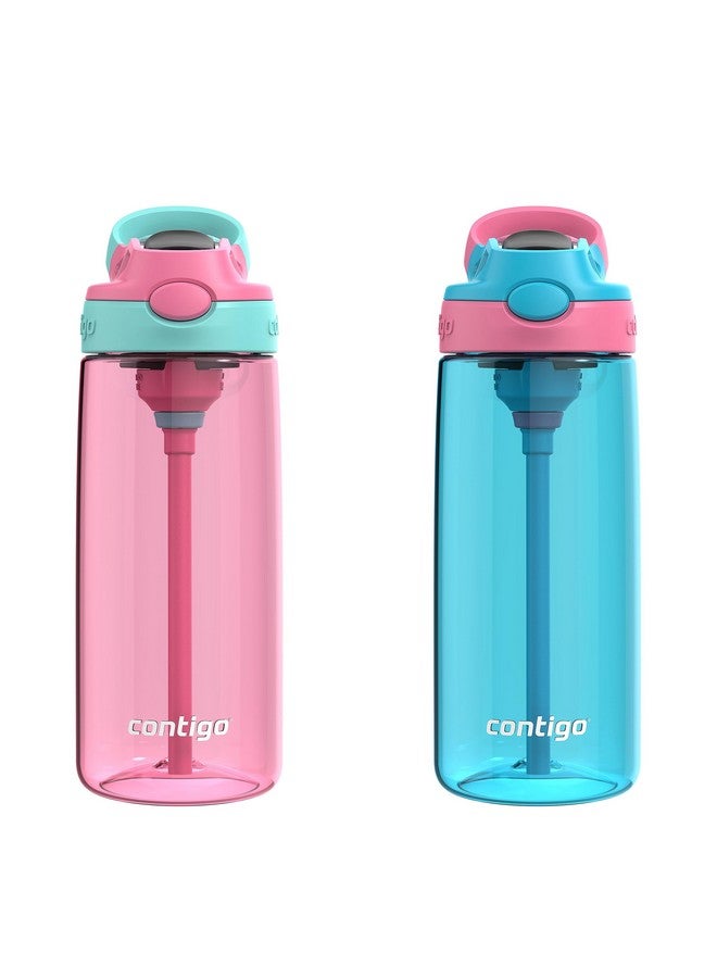 Aubrey Kids Cleanable Water Bottle With Silicone Straw And Spillproof Lid Dishwasher Safe 20Oz 2Pack Azaleajade & Blue Raspberryazalea