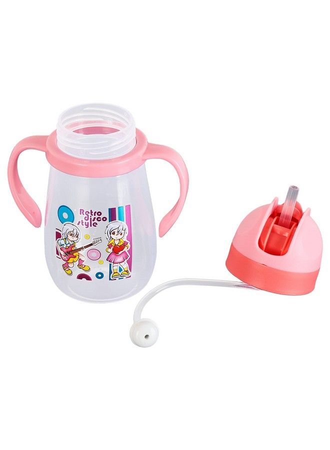 Baby Joy Spillproof Kids Transparent With Gravity Ball Straw Sipper Cup Water Bottle With Handles250 Ml (Pink)