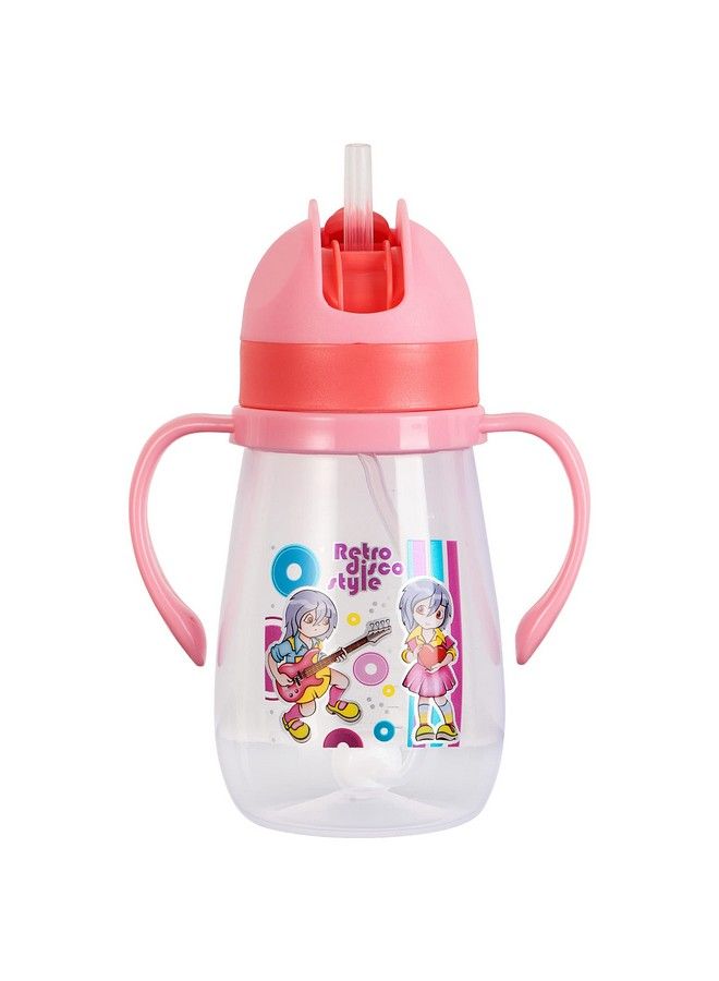 Baby Joy Spillproof Kids Transparent With Gravity Ball Straw Sipper Cup Water Bottle With Handles250 Ml (Pink)