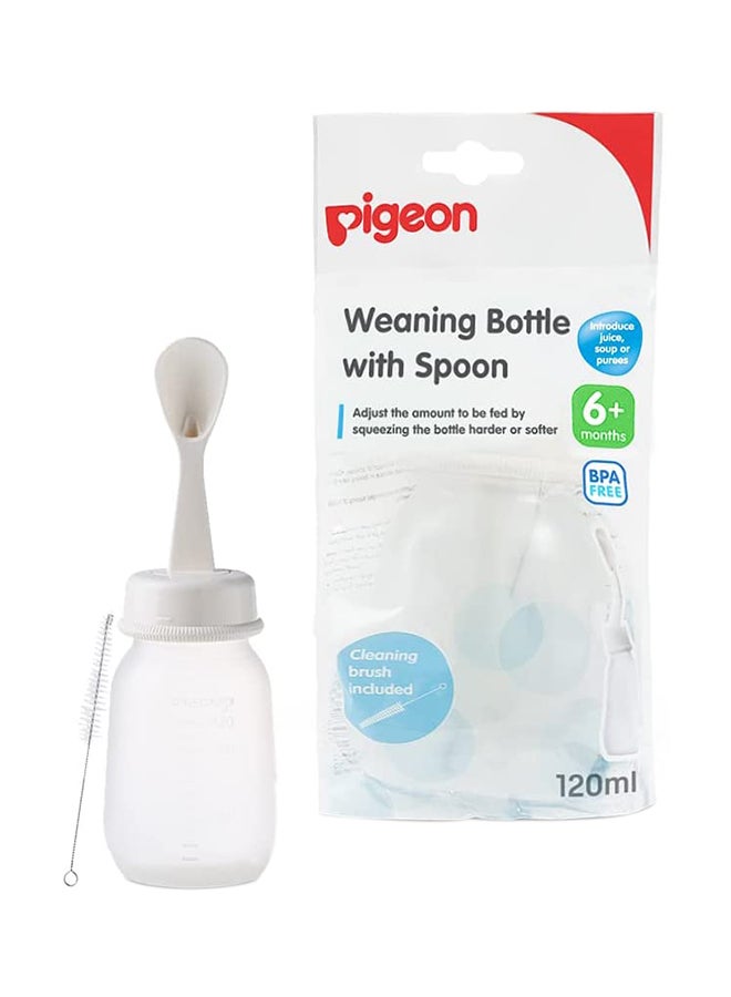 Weaning Bottle With Spoon, 6+ M, 120 ml - Clear/White