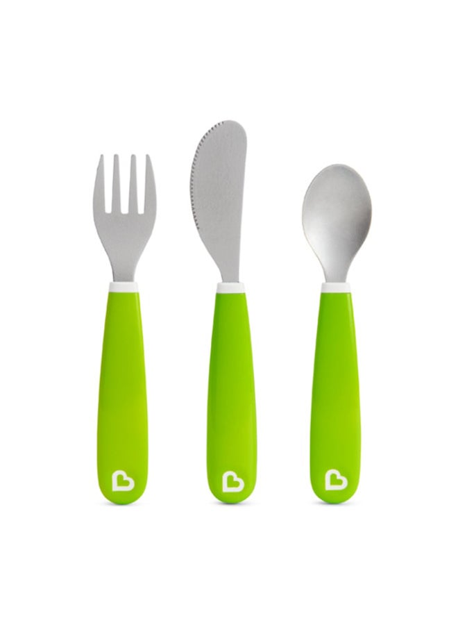 Splash Toddler Fork, Knife And Spoon Set - Green/Silver