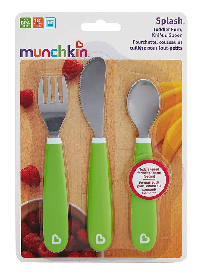 Splash Toddler Fork, Knife And Spoon Set - Green/Silver