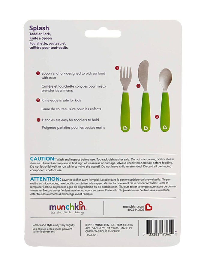 Splash Toddler Fork, Knife And Spoon Set - Green/Silver