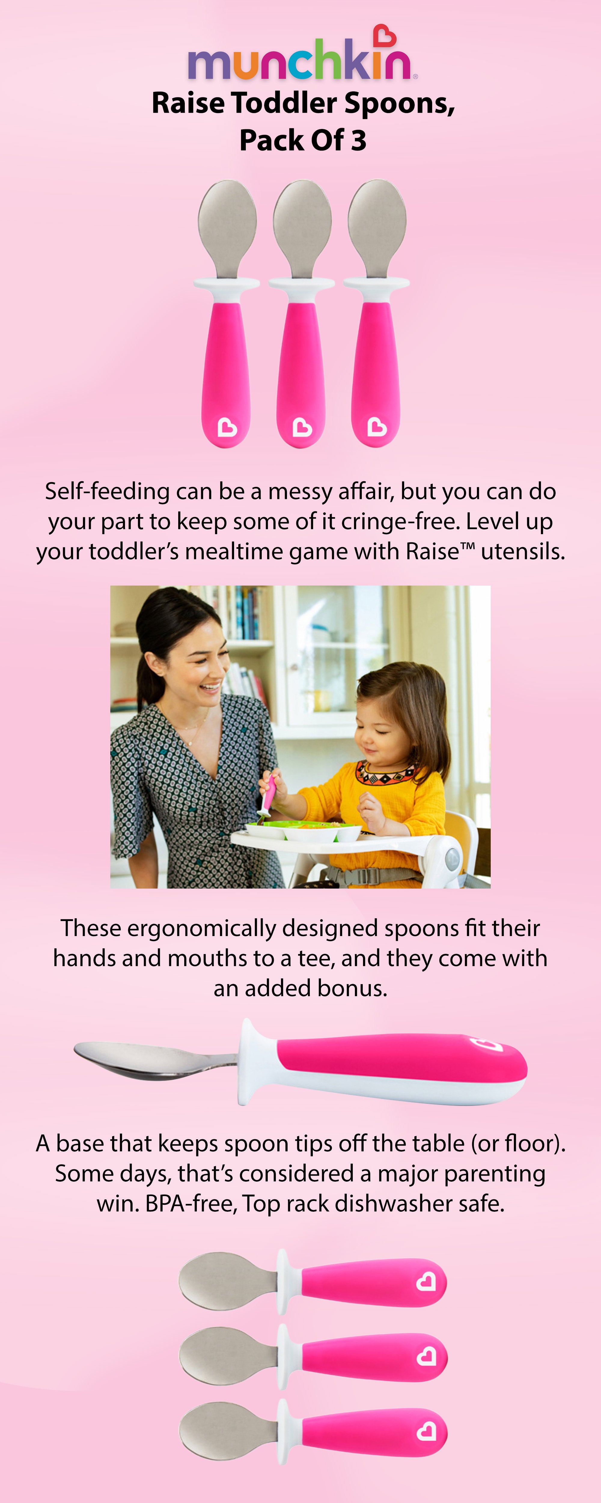 Raise Toddler Spoons, 12+ M, Pack Of 3 - Purple/Silver