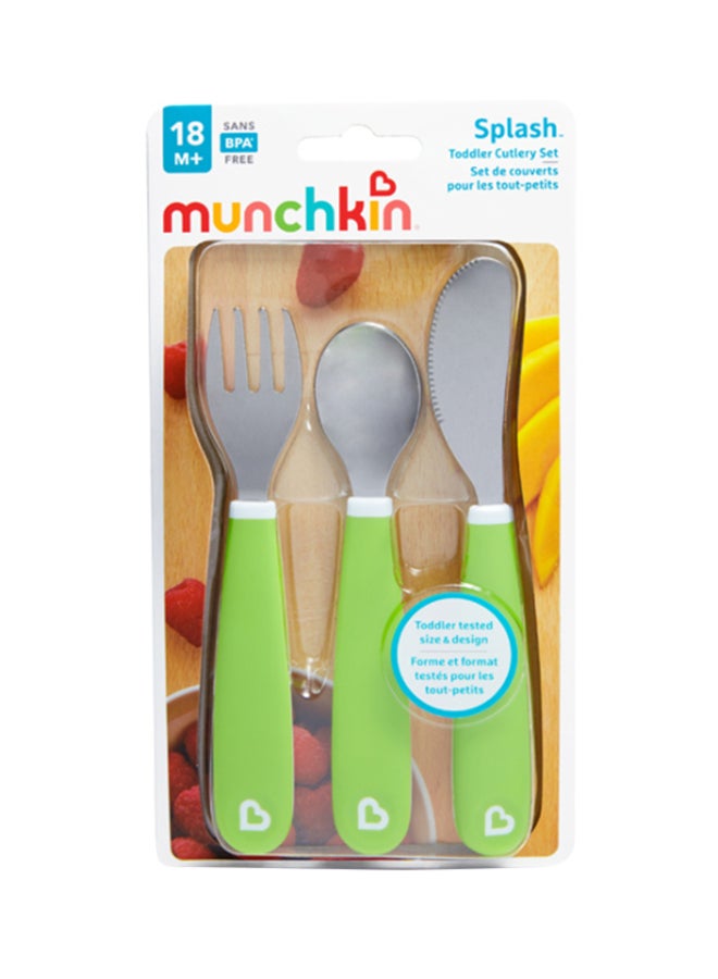 3-Piece Splash Cutlery Set, 18+ M - Green/Silver