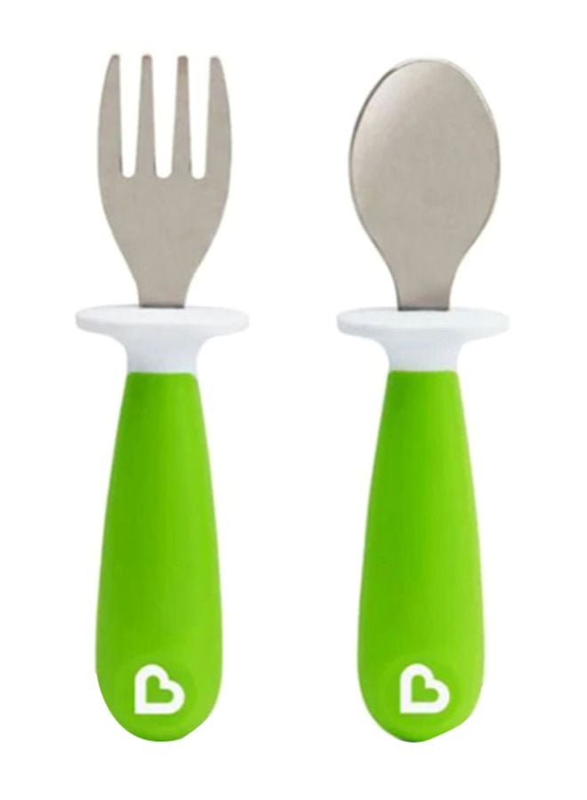 2-Piece Raise Toddler Fork and Spoon Set, 12+ M - Green/Silver