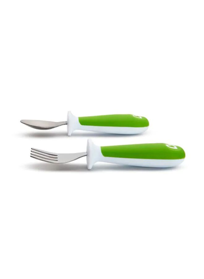 2-Piece Raise Toddler Fork and Spoon Set, 12+ M - Green/Silver