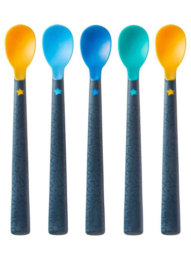 Pack Of 5 Softee Weaning Spoons With Antibacterial Technology, Anti-Slip Handles And Super-Soft, 4 Months+, Multicolour