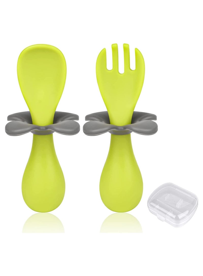 Baby Fork and Spoon Infant Self Baby Spoon Fork Self Feeding Utensil Set Baby Cutlery Feeding Set Toddler Utensils Spoons Forks for Kids Self Feeding Baby Learns to Eat with Short Handle Spoon