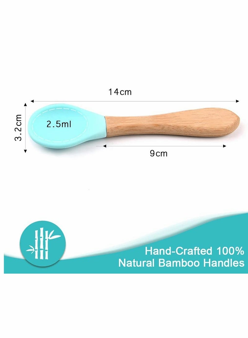 Baby Spoon 7 Pcs Baby Feeding Spoons with Soft Curved Silicone Tips Bamboo Natural Safe Weaning Feeding Spoons BPA-Free Safe Utensils for Toddlers Kids Infants for Toddler Self Feeding Training