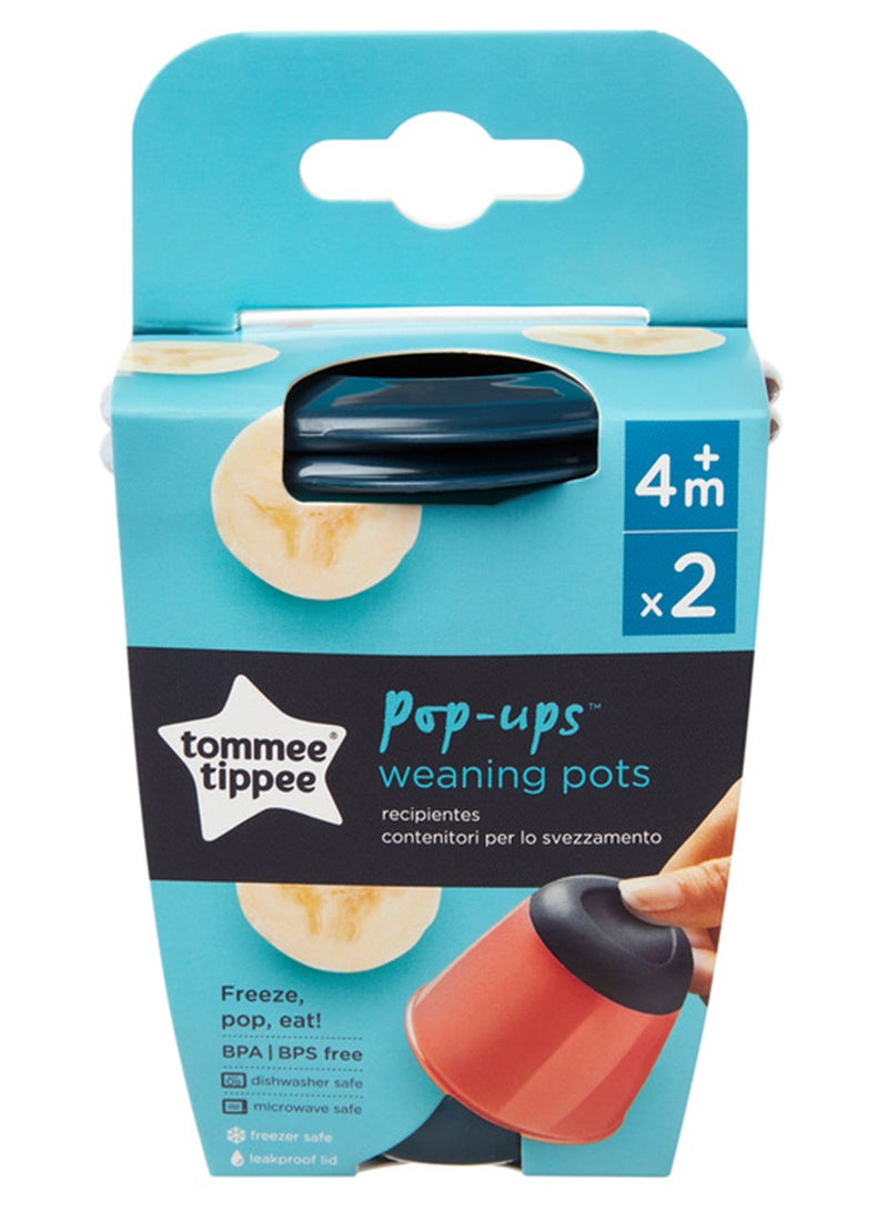 Pack Of 2 Pop Up Weaning Pots, Baby Food Containers With Soft Push Up Bases, Freezer Safe 4 Months+, Blue - Packaging May Vary