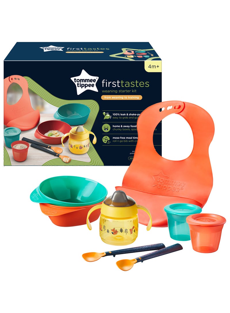 Weaning Starter Kit With Toddler Feeding Bowls And Spoons, Roll And Go Bib, Weaning Sippy Cup And Food Storage Pots 4 Months+, Multicolour